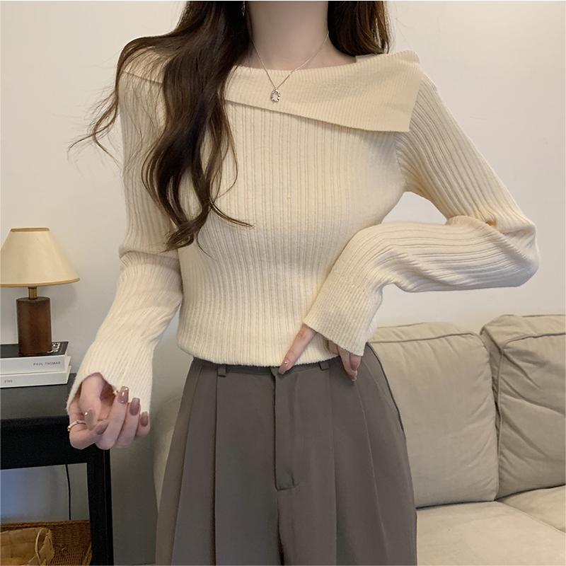 Sexy Shoulder Sweater Base Shirt Women's 203 Spring European Sexy Western Style Thickened Inner Shoulder Top