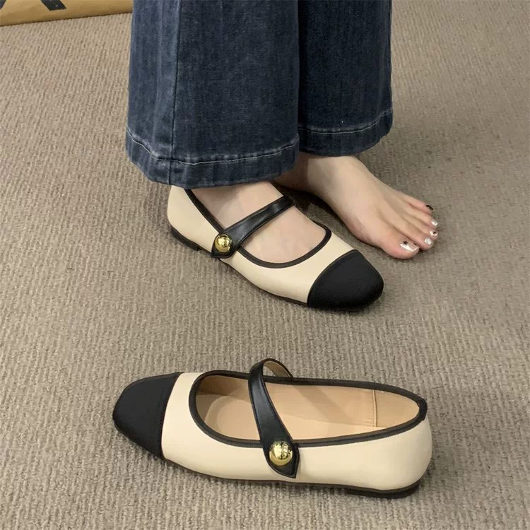 Ballet flats, women's summer low-cut shoes, French style, black/beige, sizes 35–40