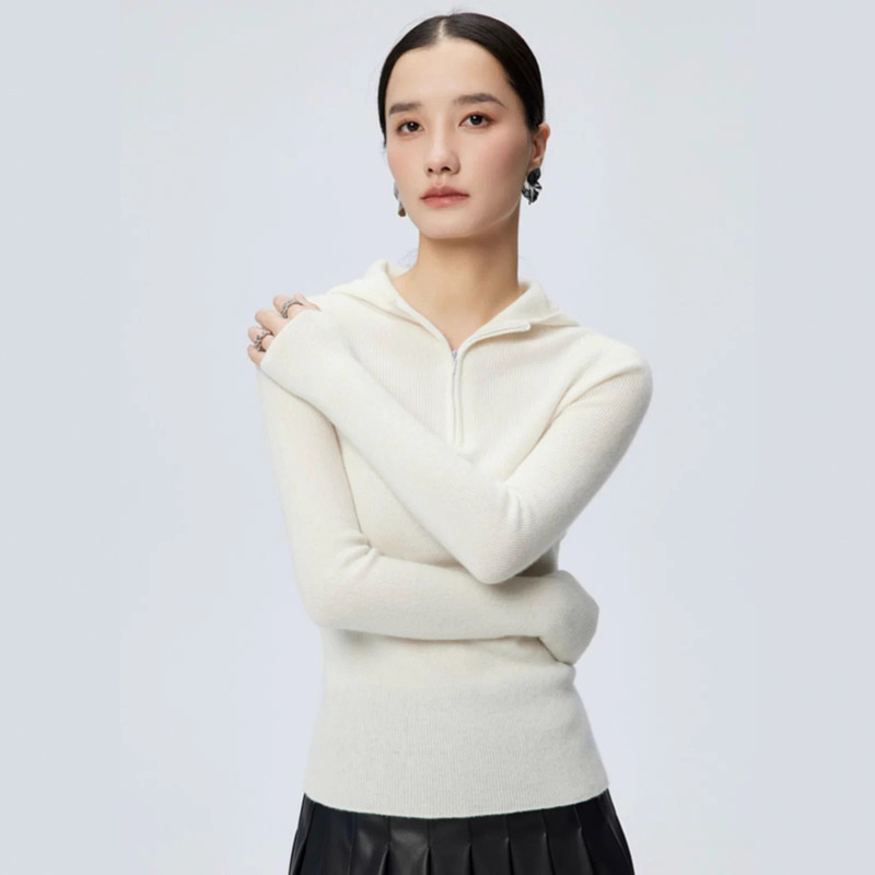 48-Count Yangzi Seamless Fine-Spun Hooded Sweatshirt for Women, Slim-Fit Sweater, Simple Zipper Hoodie, Seamless Knit