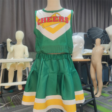 绿色啦啦队成人套装无袖背心+百褶短裙套装运动会比赛跳操服