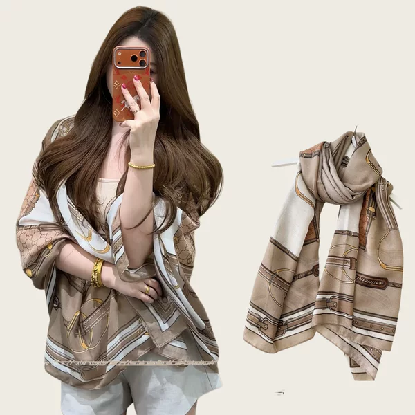 Old Money Style Brown Shawl for Women, 2026 New Summer Model, High-End Elegant Scarf for Air-Conditioned Rooms