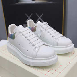 彩虹闪粉尾厚底小白鞋 男女同款真皮松糕底增高休闲板鞋 四季百搭