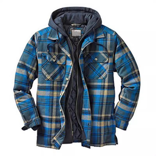 Amazon Bestseller Men's Autumn/Winter Thickened Cotton Jacket, Plaid Long-Sleeved Loose Hooded Jacket—In Stock