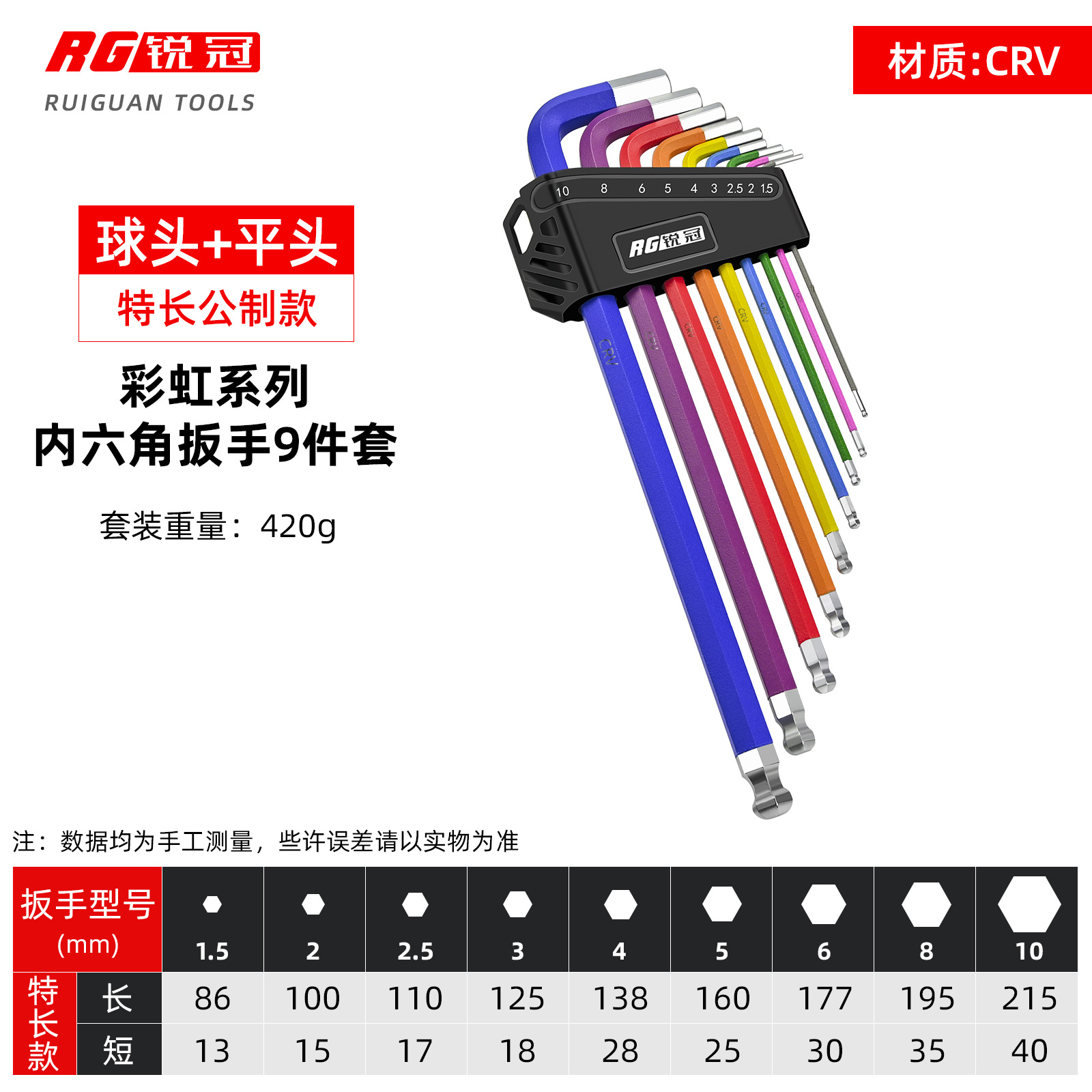 Llave hexagonal Juego de 9 piezas Destornillador multifunción de color rociado Llave hexagonal