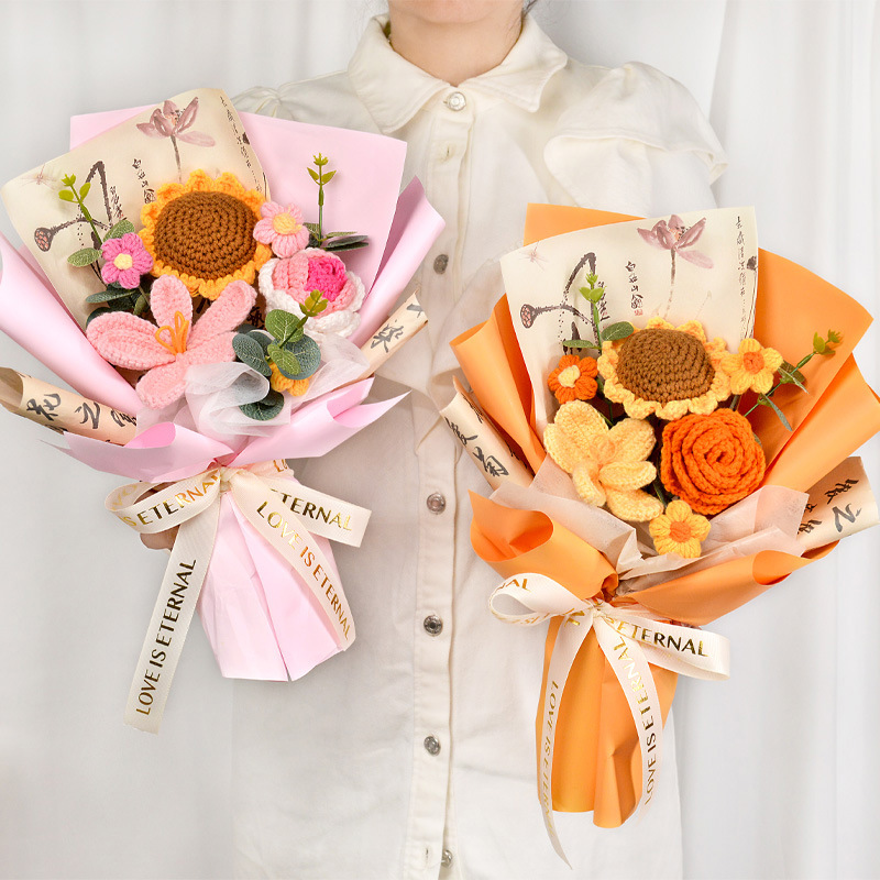 Flor de lana tejida a mano ramo de flores de girasoles flores de punto flor de simulación comercio exterior transfronterizo amazona