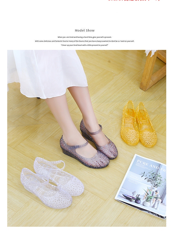 New Style Crystal Sandals for Women, Summer Breathable Wedge Heels, Hollow Toe Hole Shoes, Plastic Dancing Jelly Shoes, Beach Shoes New Style Crystal Sandals for Women, Summer Breathable Wedge Heels, Hollow Toe Hole Shoes, Plastic Dancing Jelly Shoes, Beach Shoes