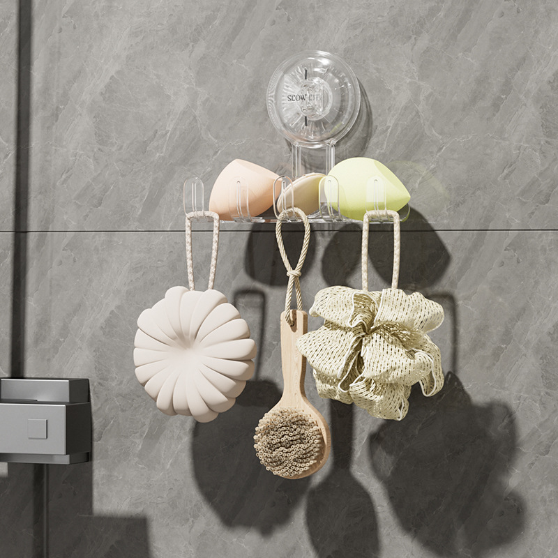 Bathroom Hooks, Punch-Free Sticky Hooks, Multi-Functional Press Suction Cup Hooks, Kitchen Removable Wall-Mounted Five-Link Sticky Hooks