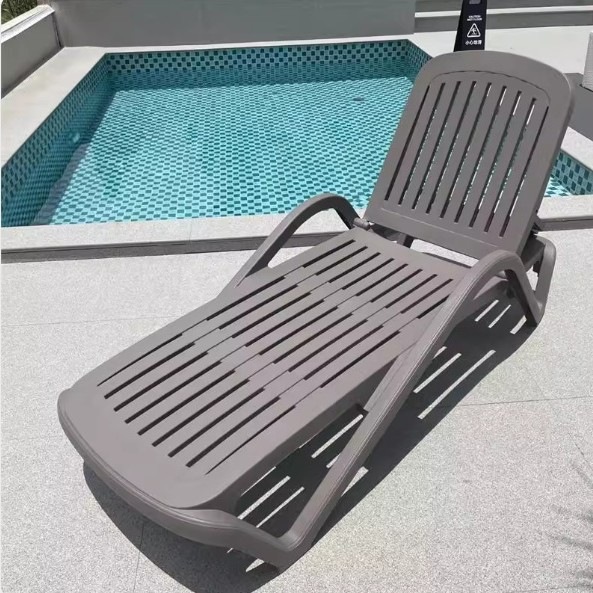 Silla de playa al aire libre de plástico de aluminio de madera maciza mesa de té piscina ajustable silla plegable cama de spa image 12