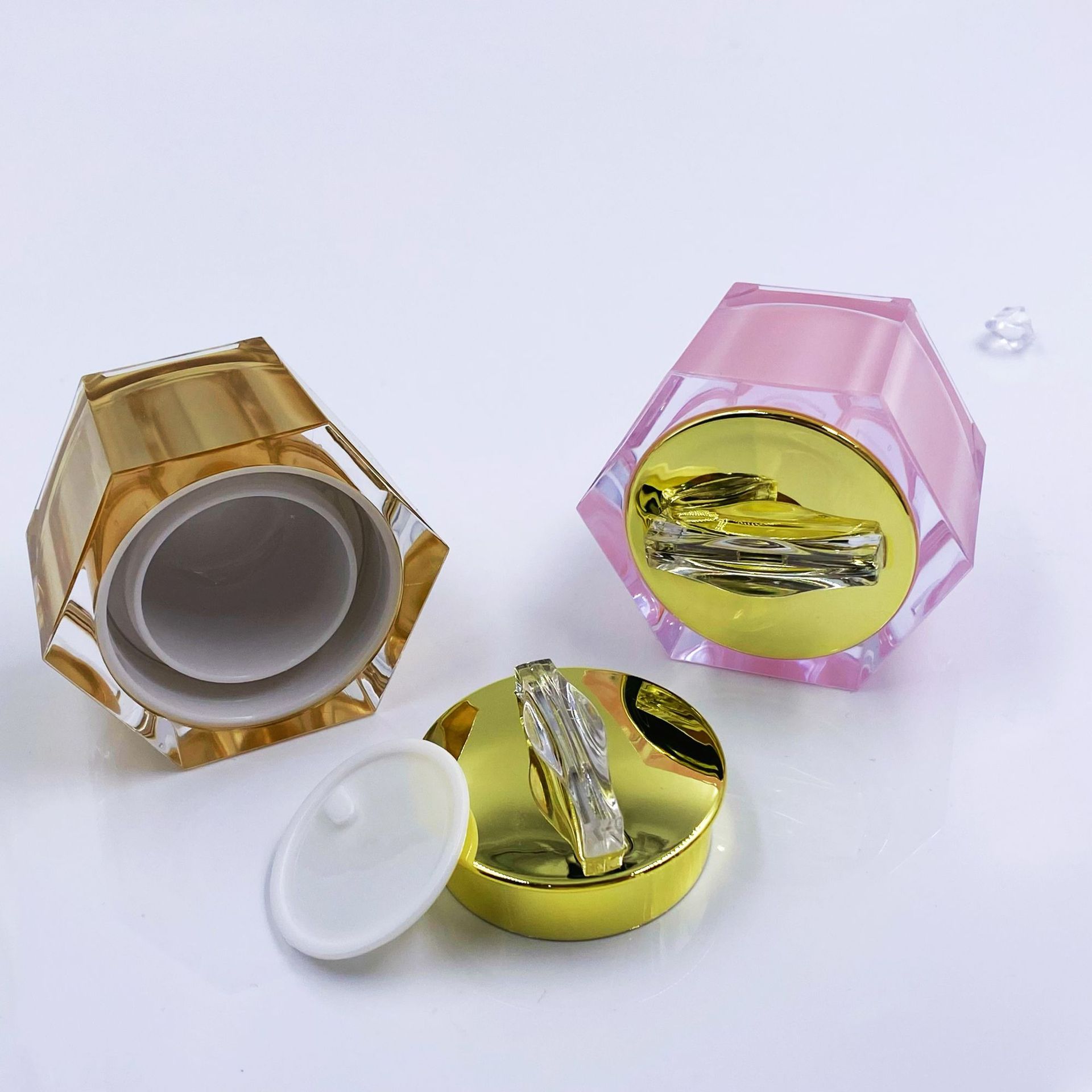 跨境爆款热卖20g亚克力六角形膏霜瓶金色粉分装眼霜瓶厚壁面霜瓶