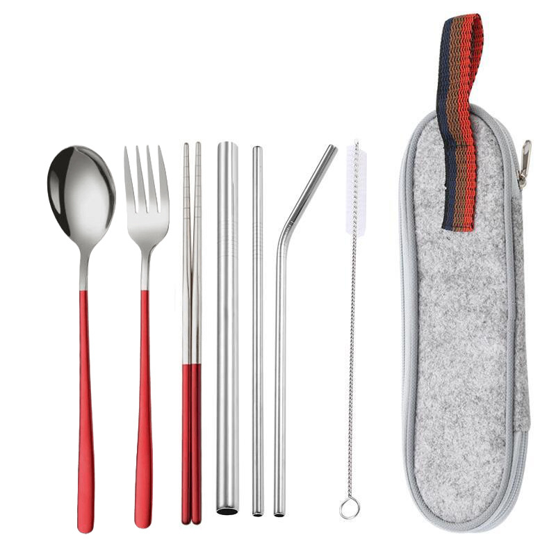 실버 레드 7 종 세트/라이트 그레이 가방