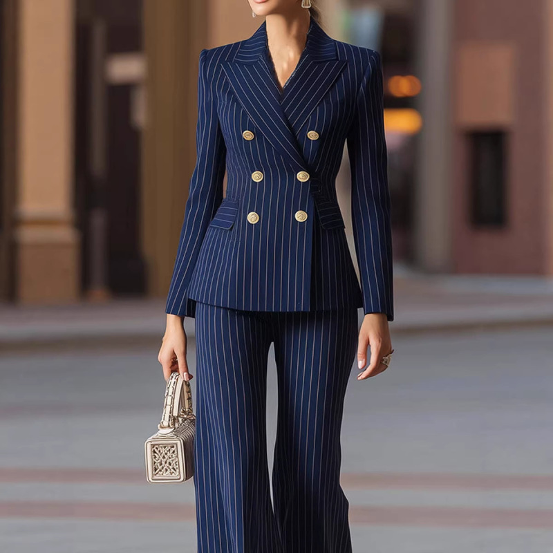 2026 European and American Cross-Border Amazon Best-Selling Stylish Workwear Slim-Fit Color-Block Long-Sleeve Suit and Pants Set