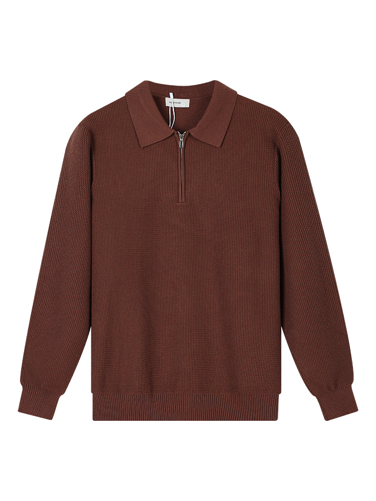 Otoño y invierno de alta calidad polo de punto de manga larga hombre con solapa de negocios medio cremallera de moda suéter de piña estadounidense