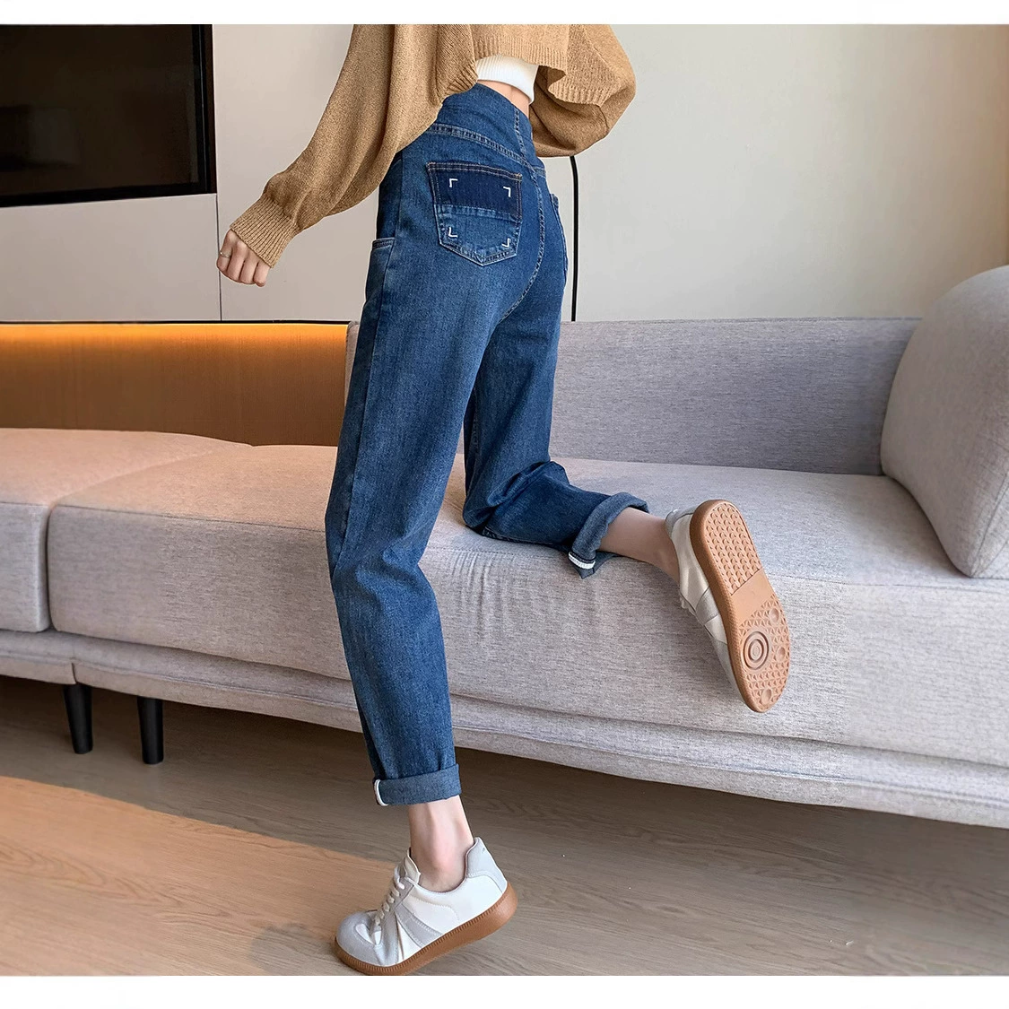 Autumn jeans for pregnant with belly support, trousers