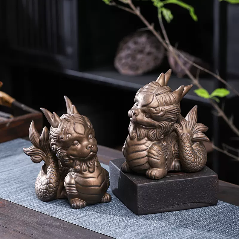 创意仿古铁锈釉祥龙茶宠工艺品招财祥龙摆件办公室茶桌装饰茶配件