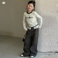 女童休闲套装2025秋季新款中大童印花T恤花边工装裤两件套打底衫