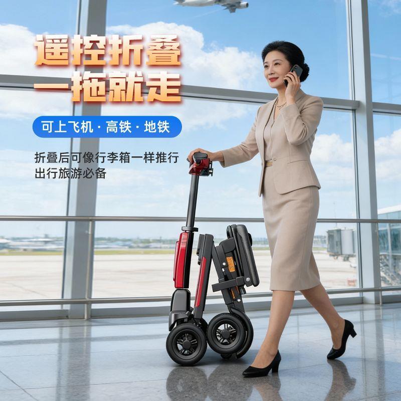 Elderly Mobility Scooter, Automatic Folding High-End Lightweight Electric Four-Wheeler, Small Electric Vehicle for Elderly Travel