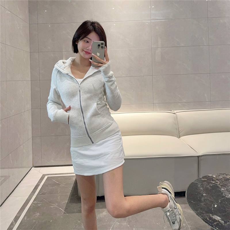 Lulu Scuba Yoga Fitness Loose Full Zip Velvet Autumn and Winter Hooded Sweatshirt Half Pull Sports Jacket