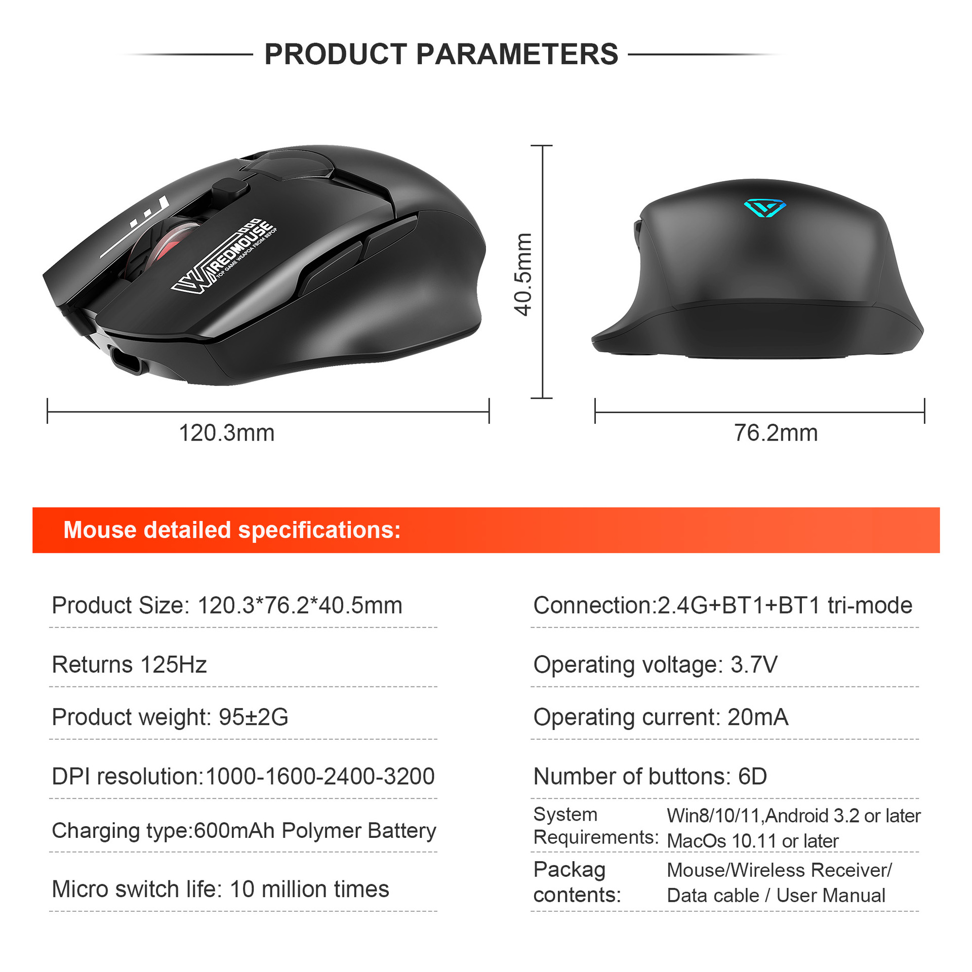Wireless Bluetooth Dual-Mode-Maus mit Ladefunktion, leise, Gaming, intelligente Bildschirmanzeige, Computer-Monitor-Maus für grenzüberschreitenden Handel