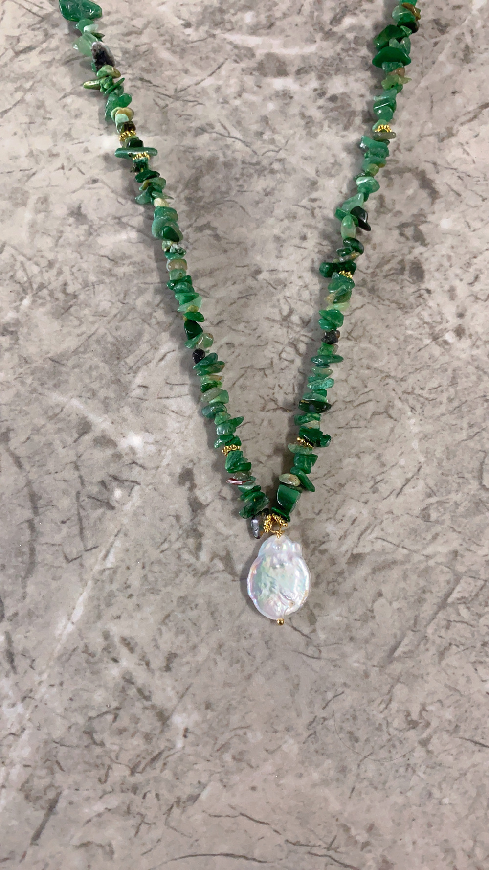 Color Block Pattern Retro Color Block Natural Stone Pearl Titanium Steel Beaded Plating Pendant Necklace 1 Piece