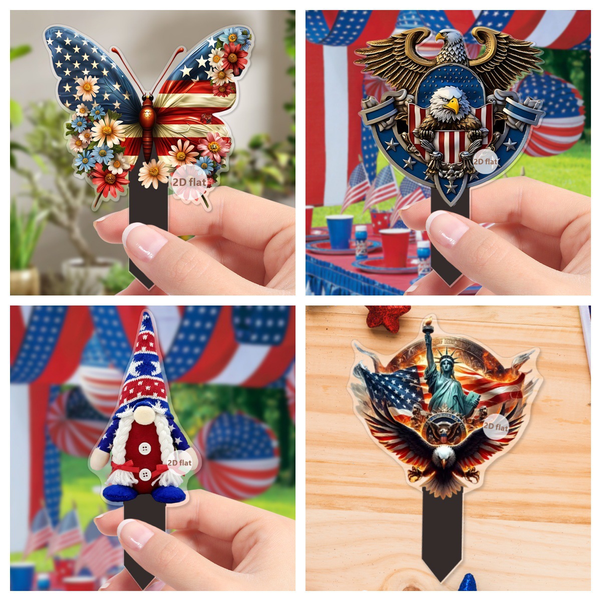 跨境美国独立日无脸老人蝴蝶雄鹰2D平面亚克力花园装饰品小地插