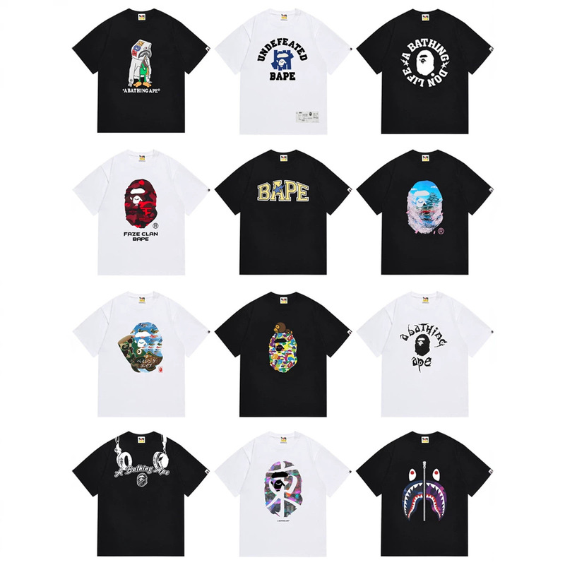 Cross-Border Wholesale Trendy Brand Foreign Trade High-Quality Version Dropshipping Men's and Women's Heavyweight Bape Ape Head Shark Short-Sleeve T-Shirt Cross-Border Wholesale Trendy Brand Foreign Trade High-Quality Version Dropshipping Men's and Women's Heavyweight Bape Ape Head Shark Short-Sleeve T-Shirt