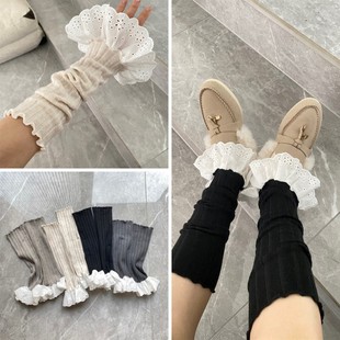 Lace wide-striped cashmere socks Korean style mid-calf length socks pile oversleeves arm protection cover autumn and winter factory wholesale winter
