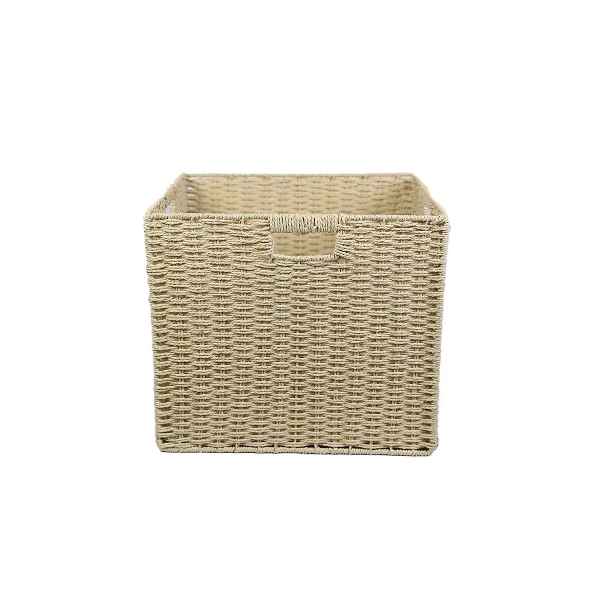 Beige three-button hand rattan storage basket 29*29*29cm