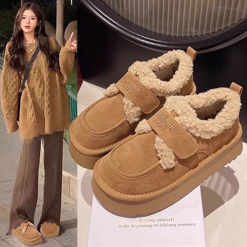 厚底勃肯鞋女加绒加厚保暖豆豆鞋2025新款冬季雪地靴棉鞋毛毛鞋子