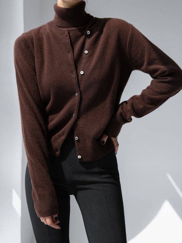 Bộ áo len dệt kim nữ cổ cao không tay kèm áo cardigan dáng suông — Áo vest màu nâu, Áo vest màu xám đậm, áo vest màu vàng, áo vest màu xanh chi tiết 69