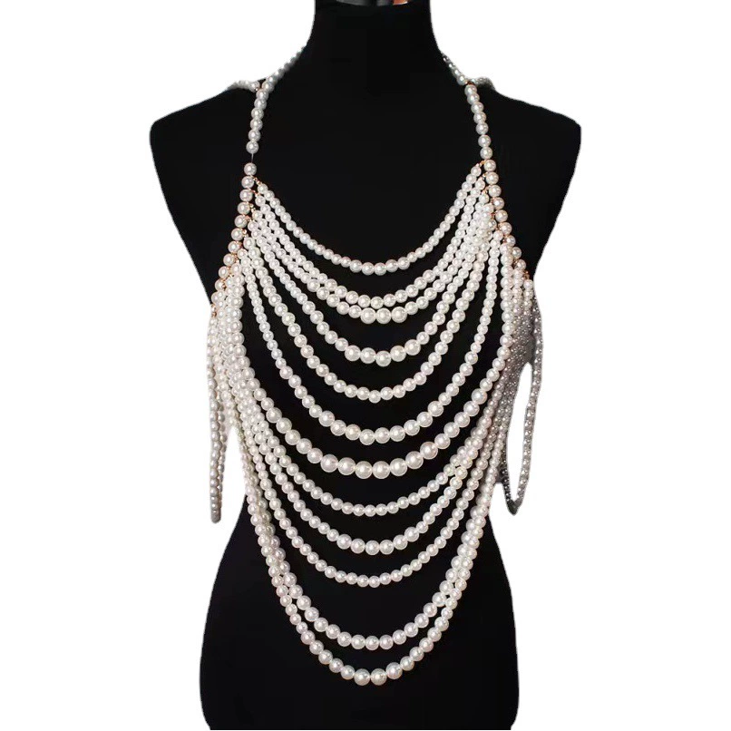 Банкетное платье из европейской и американской взрывной жемчужной цепи тела с темпераментной элегантной одеждой