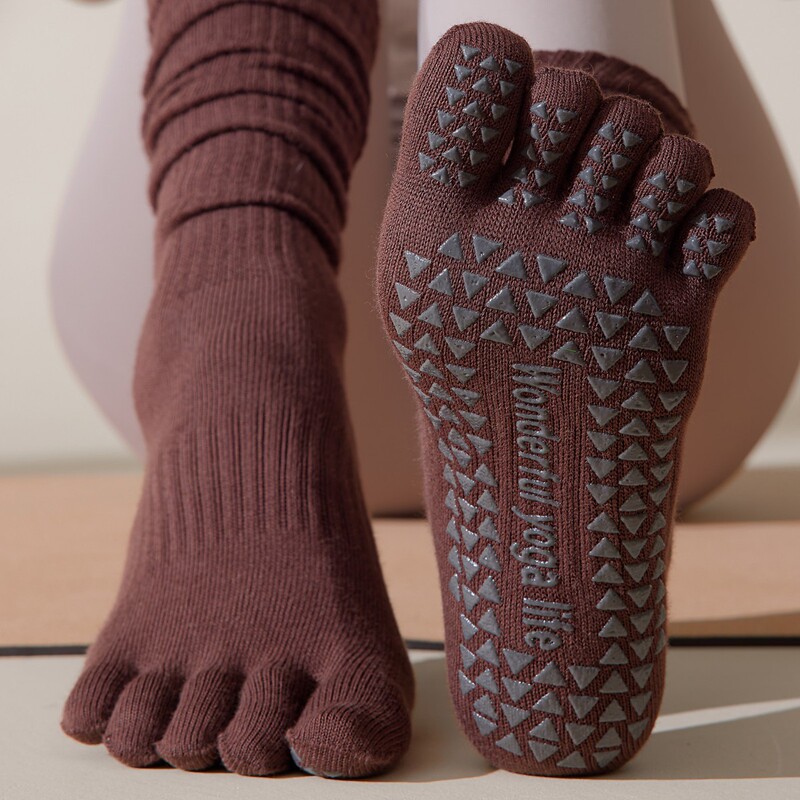 Maillard Color Yoga Socks Five-Finger Stockings Professional Non-Slip Calf Piles Slimming Look Pilates Sports Fitness Socks