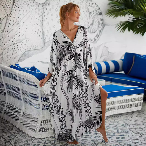 Plus-size women's zebra print middle weave extra large beach poncho dress for vacation