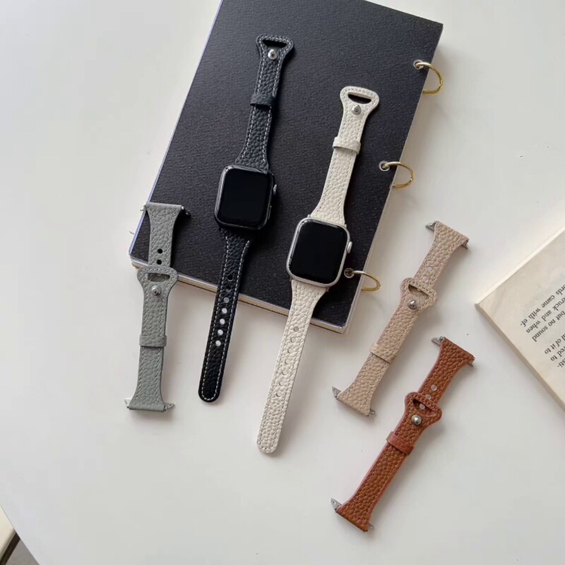 Nipple Buckle Litchi Pattern Leather Strap for Apple Watch iwatch10 Generation 987654Ultra/SE