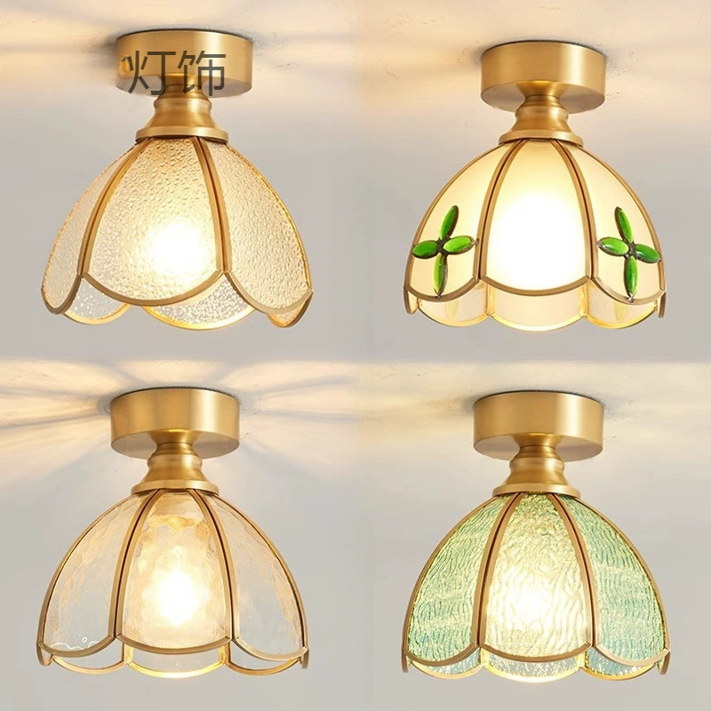 Retro copper lights for corridor, glass ceiling light for gazebo, American style
