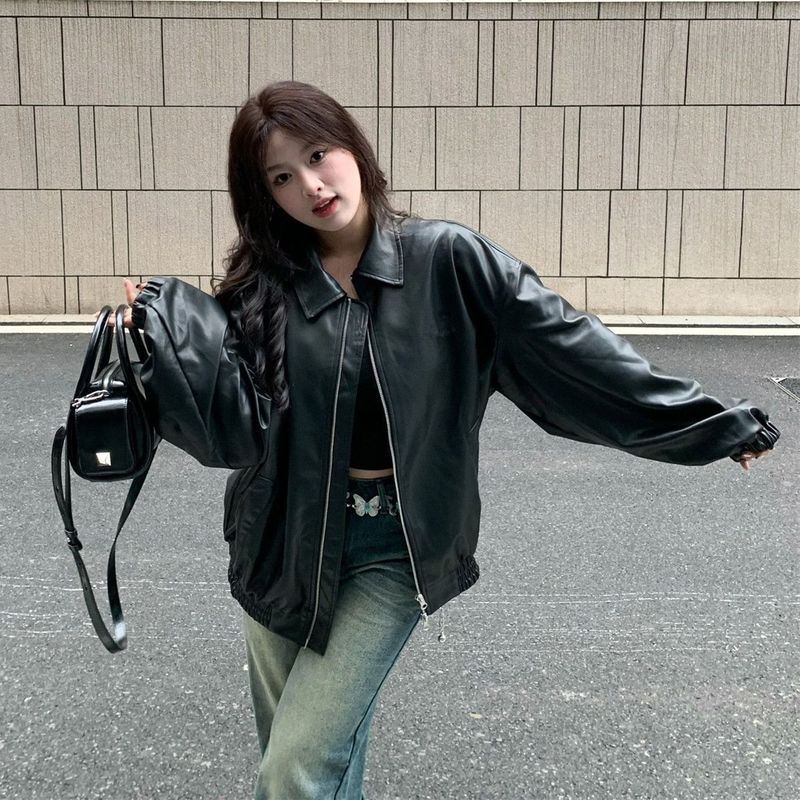 美式复古黑色皮衣外套女春秋新款2025年辣妹感美拉德穿搭上衣|undefined