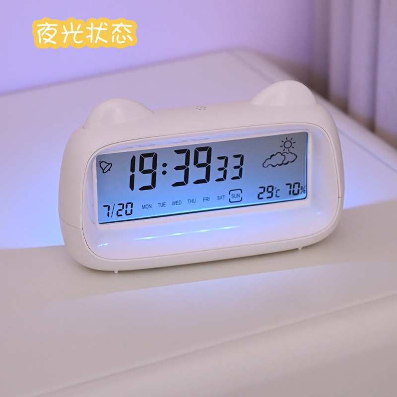 创意猫闹钟学生专用叫醒起床可爱倒计时日历透明夜光智能电子闹钟|undefined