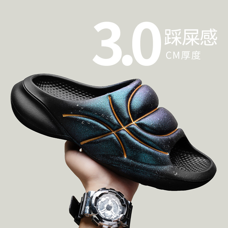 Summer New Korean Fashion Fluorescent Basketball Slippers, Large Size Casual Versatile Beach Shoes, Trendy Men's Shoes