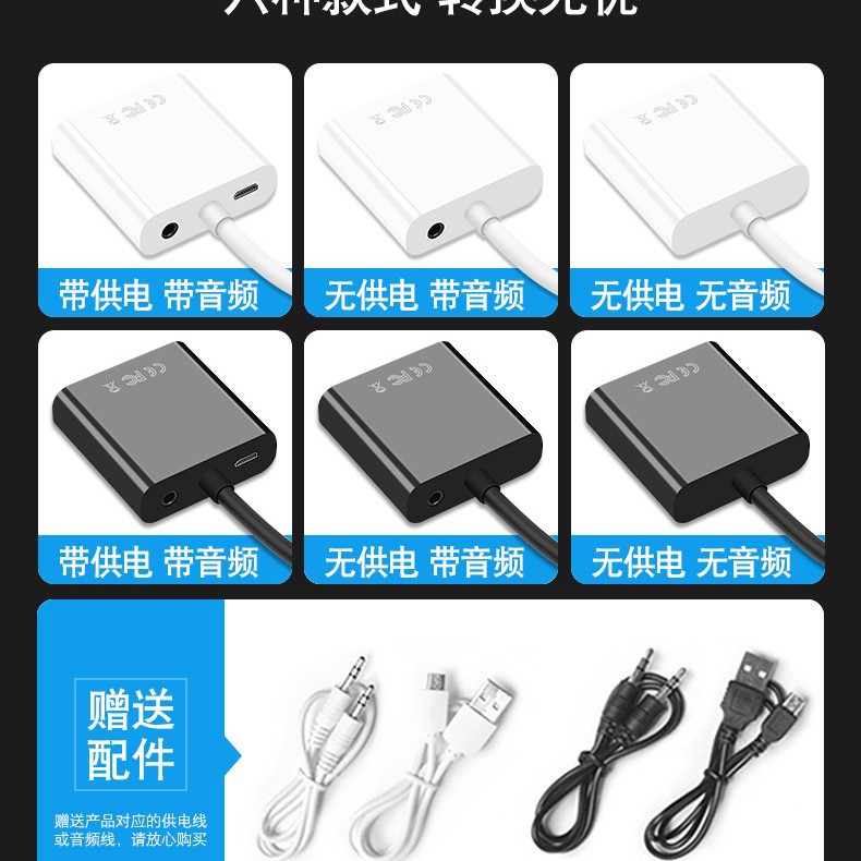 HD HDMI a VGA Adaptador convertidor de conector con banda de audio para la computadora HDMI a VGA soporte HDCP