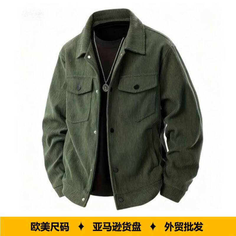 European and American Cross-Border Amazon Corduroy Single-Breasted Casual Sports Trendy Pocket Jacket Men's Turn-Down Collar Long-Sleeve Shirt