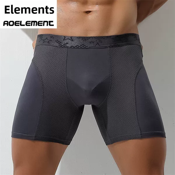 Men's Underwear Lengthened Edition Anti-wear Leg Double-layer Inner Flat-angle Pants Mesh Breathable Young Men's Four-angle Shorts Head