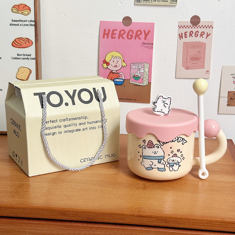 Líneas lindas para cachorros tazas de agua de cumpleaños regalo de mano tazas de cerámica de oficina tazas de café con tapa tazas de pareja