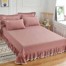 棉布花边床单单件纯棉床裙100%全棉水洗棉软单人纯色被单床盖双人