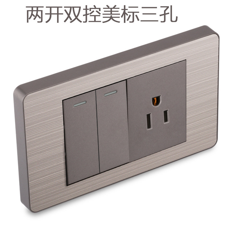 15A panel de metal de acero inoxidable gris dibujado tres agujeros Taiwan fabricado en Estados Unidos enchufe de pared conmutador suministro directo