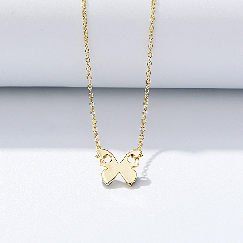 Mori estilo fresco celebridad en línea joyería elegante simple clavícula cadena s925 plata esterlina chapado en oro brillante mariposa Collar para las mujeres