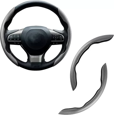 Steering wheel cover Butterfly Design Three-Piece Steering Wheel - carbon-fiber-pattern-gray-2-pack-38cm