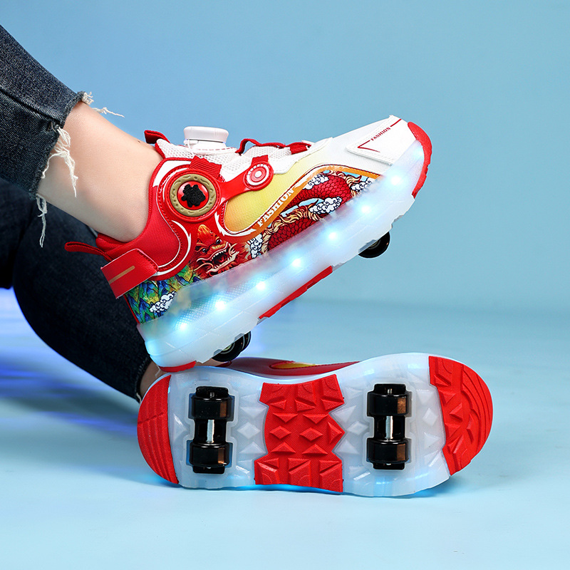 Four-Wheel Roller Shoes for Children, Boys' Detachable Lightweight Sports Roller Shoes, Girls' High-Tech Light-Up Double-Row Roller Shoes