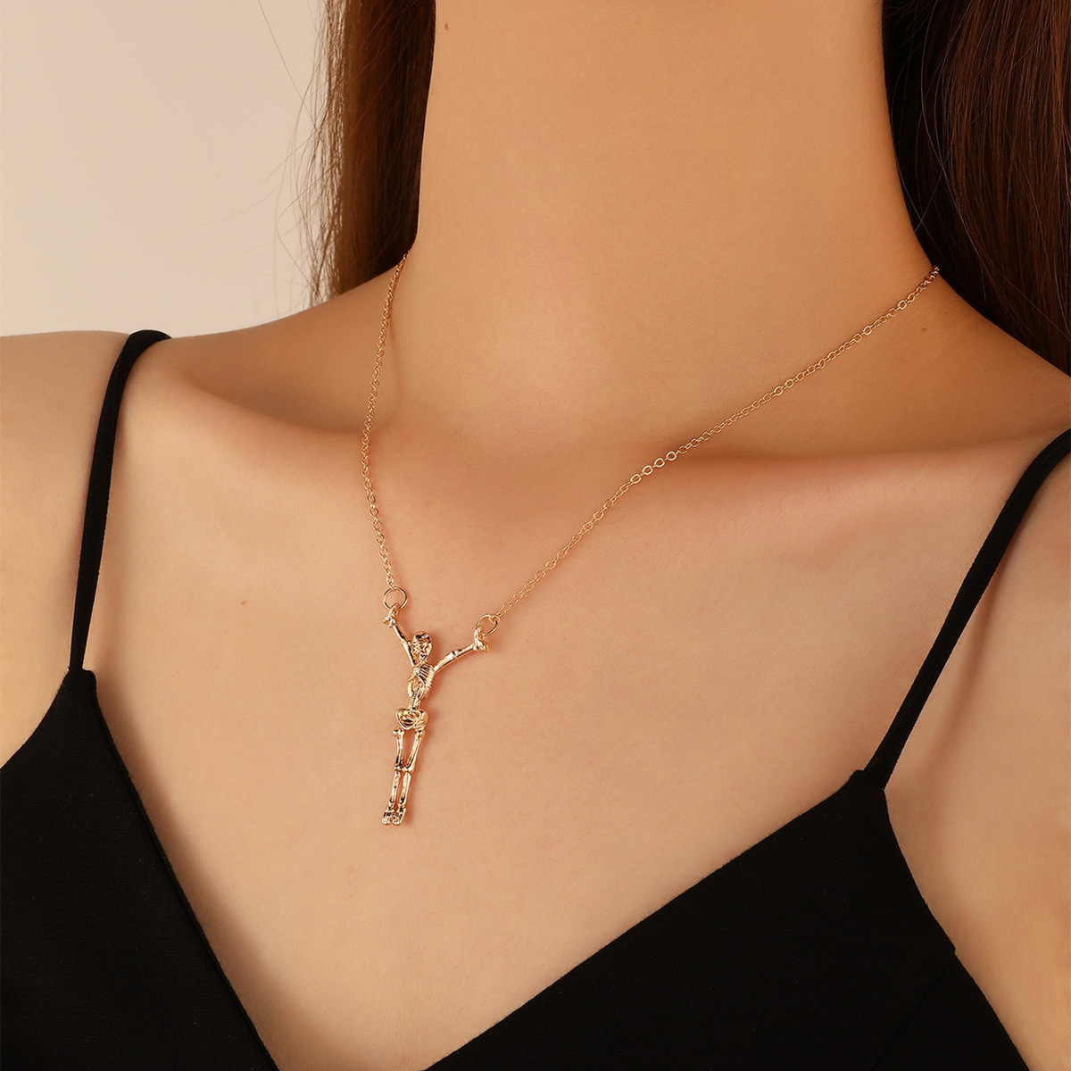 retro exaggerated skull ghost pendant necklace gothic Halloween sweater chain