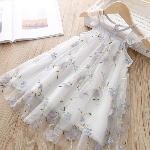 474 Summer Korean Version Girls Embroidered Lace Net Dress for Baby Girls Super Stylish Gown Princess Dress