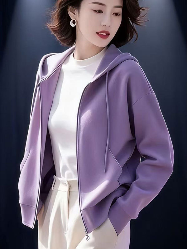 紫色宽松连帽百搭卫衣外套女2025超火秋季新款休闲运动风穿搭上衣|undefined