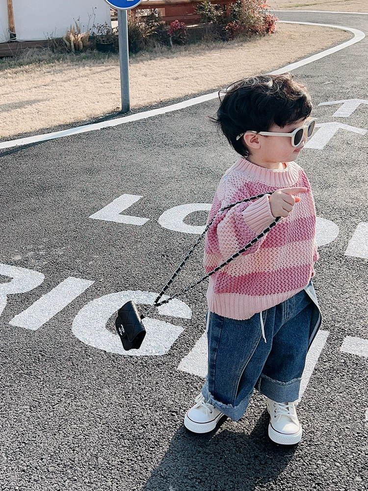 厚以 Fuchsia demi-season children's woolen sweater for boys, Korean style